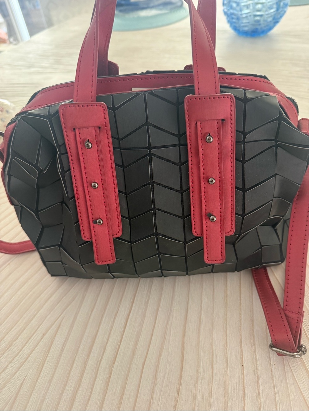Patrizia Luca Black Geometric Satchel with Red Accents